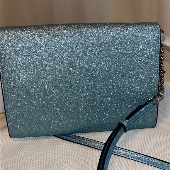 Kate Spade New York Flap Crossbody Glitter Fabric Blue Frost NWT - Picture 4 of 10